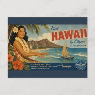 Cartes Pour Fêtes Annuelles Publicité de voyage hawaïenne de style vintage