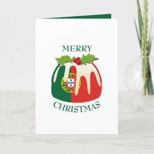 Cartes Pour Fêtes Annuelles Pudding festif avec DRAPEAU PORTUGAL Noël