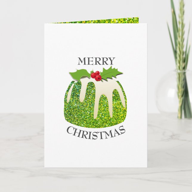 Cartes Pour Fêtes Annuelles Pudding Festif avec Vert | PARTIES SCINTILLANT | N (Devant)