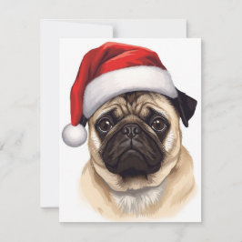 Cartes Pour Fêtes Annuelles Pug Dog Santa Hat Merry Christmas Art