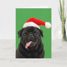 Pug Noir Drôle Chapeau de Père Noël Langue Dehors 