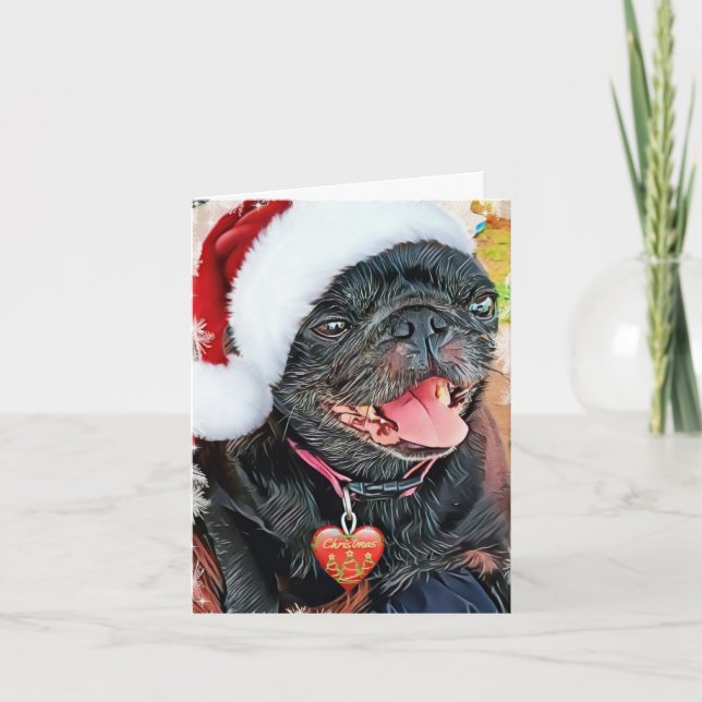Cartes Pour Fêtes Annuelles Pug noir du Père Noël (Devant)