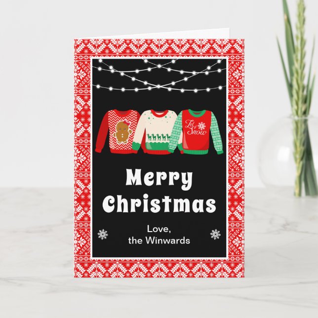 Cartes Pour Fêtes Annuelles Pullovers de Noël Laids Rouge Joyeux Noël (Devant)
