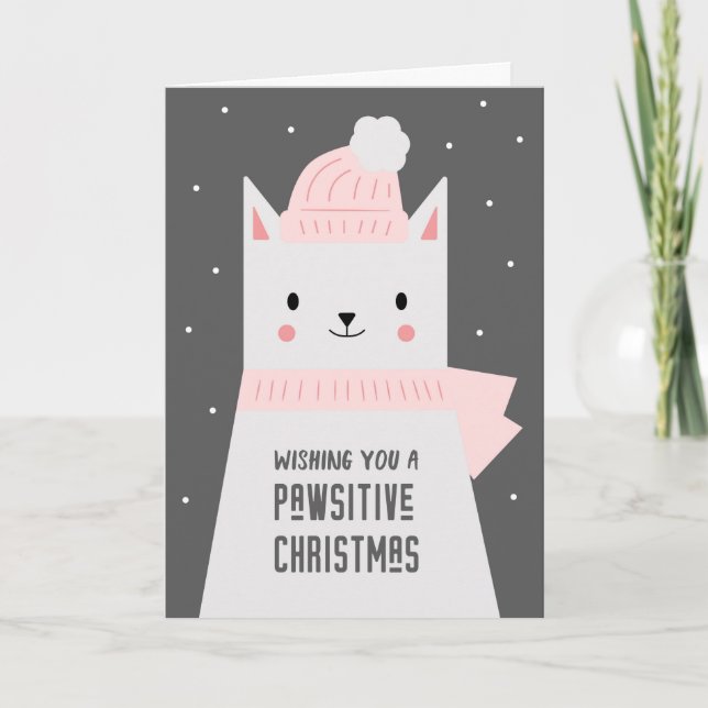 Cartes Pour Fêtes Annuelles Pun pour animaux de Noël, chat mignon (Devant)