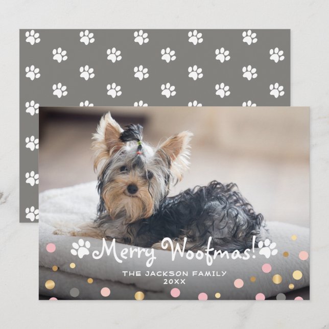 Cartes Pour Fêtes Annuelles Puppy Merry Woofmas Pet Chien de compagnie photo (Devant / Derrière)