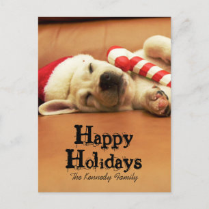 Cartes Pour Fêtes Annuelles Puppy sleeps on sofa with christmas toys