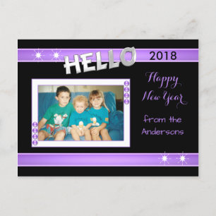 Cartes Pour Fêtes Annuelles Purple and black with photo and family name