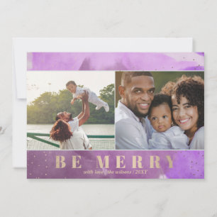 Cartes Pour Fêtes Annuelles Purple and Gold Be Joyeux photo multiple Abstrait