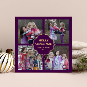 Cartes Pour Fêtes Annuelles Purple and Gold Noël 4 Photos Carrés Collage