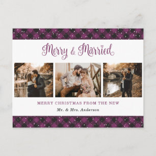 Cartes Pour Fêtes Annuelles Purple Buffalo Plaid Marié et Joyeux Nouveaux mari
