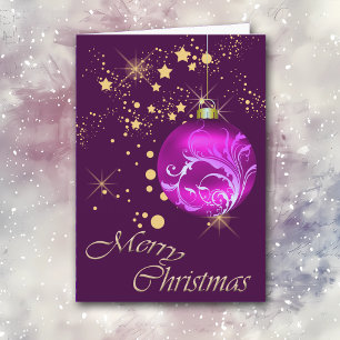 Cartes Pour Fêtes Annuelles Purple Bulb Gold Stars Noël