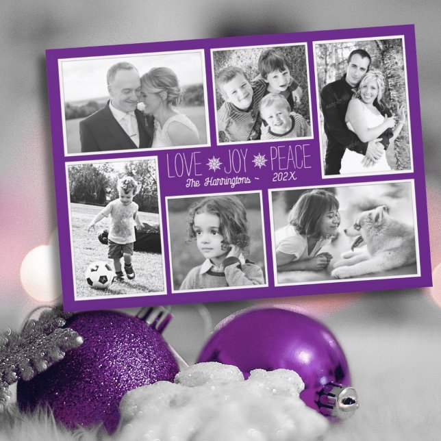 Cartes Pour Fêtes Annuelles Purple Christmas Photo Collage Love Joy Card (Créateur téléchargé)