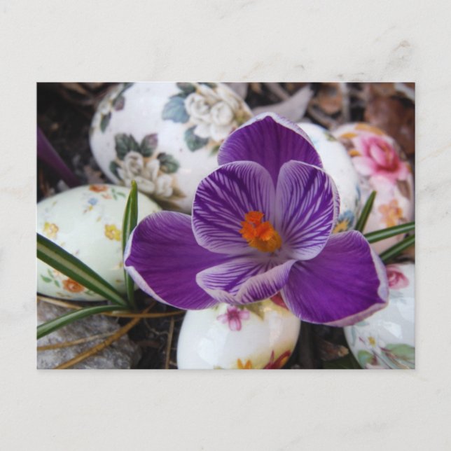 Cartes Pour Fêtes Annuelles Purple Crocus et Floral Easter Eggs (Devant)