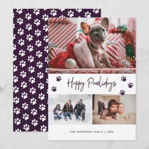Cartes Pour Fêtes Annuelles Purple Empreinte de patte Photo Collage Joyeux Paw