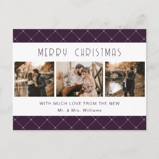 Cartes Pour Fêtes Annuelles Purple Gold Photo Newlywed