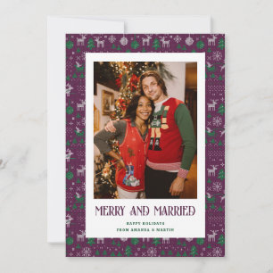 Cartes Pour Fêtes Annuelles Purple Green Doux moche Marié et Joyeux Photo
