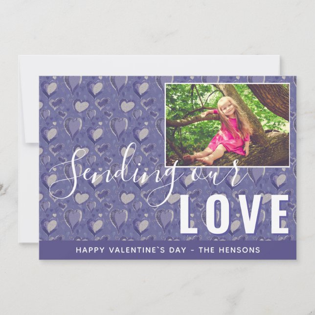 Cartes Pour Fêtes Annuelles Purple Heart Valentine`s Day Script Family Photo (Devant)