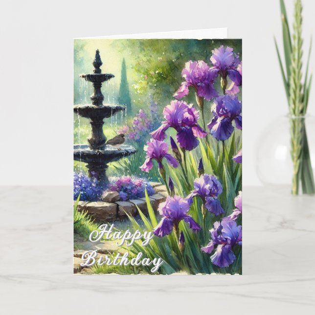 Cartes Pour Fêtes Annuelles Purple Irises Joyeux voeux d'anniversaire ou print (Devant)