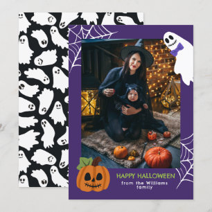 Cartes Pour Fêtes Annuelles Purple mignon Citrouille et fantôme Happy Hallowee
