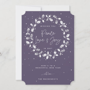 Cartes Pour Fêtes Annuelles Purple Peace Love + Joy Hand Imprimé Holly Wreath