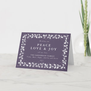 Cartes Pour Fêtes Annuelles Purple Peace Love & Joy Imprimé Holly Non Photo