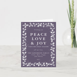 Cartes Pour Fêtes Annuelles Purple Peace Love & Joy Main Imprimée Holly