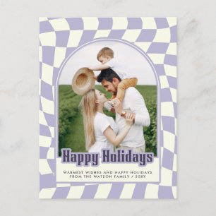 Cartes Pour Fêtes Annuelles Purple Retro Super À damiers Joyeuses vacances Pho