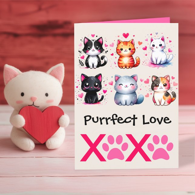 Cartes Pour Fêtes Annuelles Purrffect Amour Cute Chat Thématique Valentine (Créateur téléchargé)