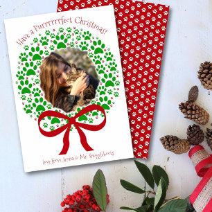 Cartes Pour Fêtes Annuelles Purrffect Christmas Fun Empreinte de patte Wreath 