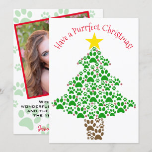 Cartes Pour Fêtes Annuelles Purrffect Christmas mignon Chat Empreinte de patte