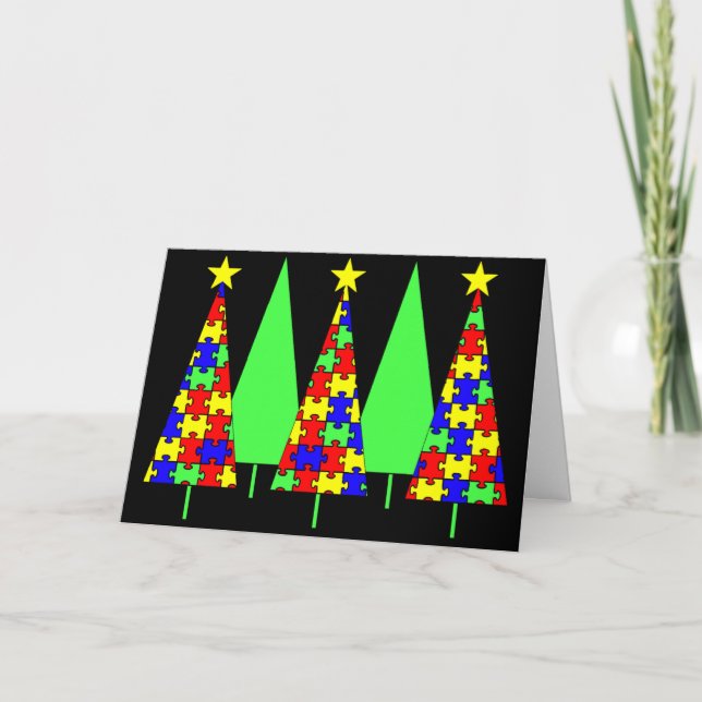 Cartes Pour Fêtes Annuelles Puzzle Arbres de Noël - Sensibilisation sur l'auti (Devant)