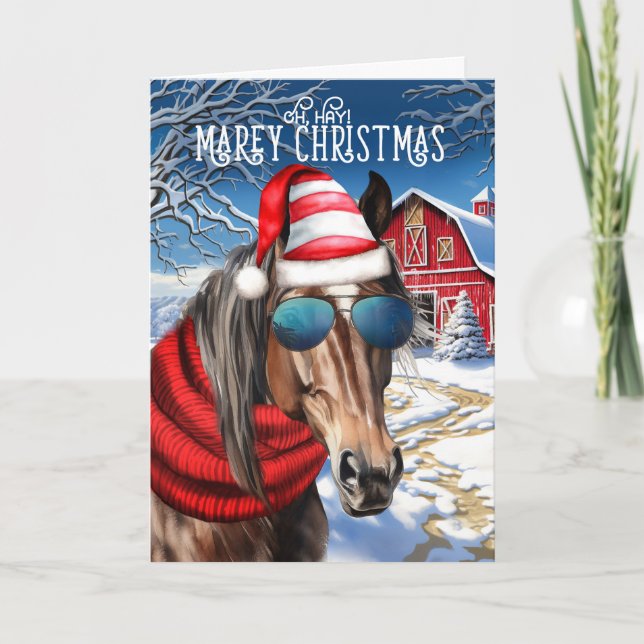 Cartes Pour Fêtes Annuelles Quartier du foie Cheval drôle MAREy Noël (Devant)