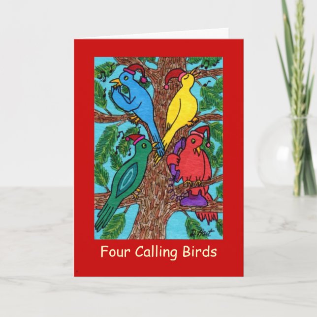 Cartes Pour Fêtes Annuelles Quatre Oiseaux (Devant)