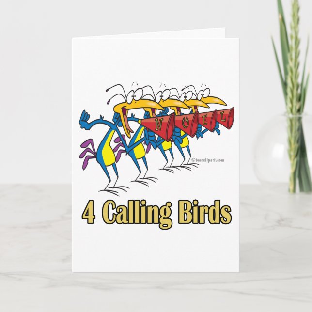 Cartes Pour Fêtes Annuelles quatre oiseaux appelant 4e jour de noël (Devant)