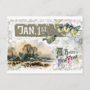 Cartes Pour Fêtes Annuelles Quatre Petits Oiseaux Tweetent Bonne Année