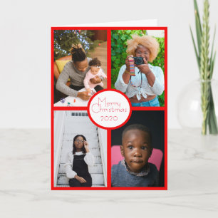 Cartes Pour Fêtes Annuelles Quatre photos frontière rouge Amour Paix Bonheur