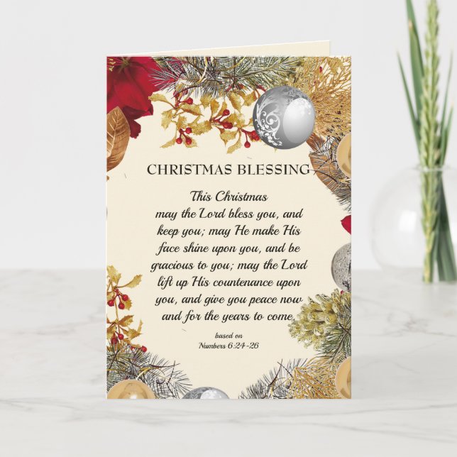 Cartes Pour Fêtes Annuelles QUE LE SEIGNEUR VOUS BÉNISSE | Couronne de Noël (Devant)