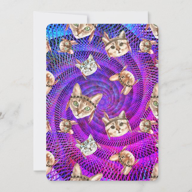 Cartes Pour Fêtes Annuelles Québécois Anniversaire Hippie tête de chat psychéd (Devant)