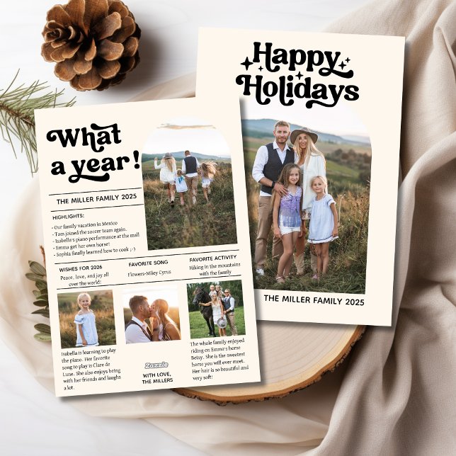 Cartes Pour Fêtes Annuelles Quel an de famille moderne photo Collage examen (What A Year Modern Family Photo Collage Review Holiday Card -Front & Back)