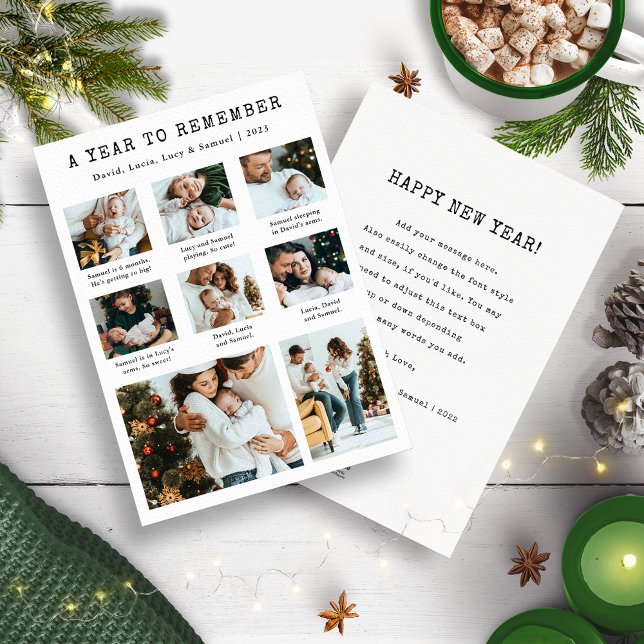 Cartes Pour Fêtes Annuelles Quel an de photo moderne Collage (Black and White Holiday Year In Review Newsletter Photo Collage Card by Painted Paperie)