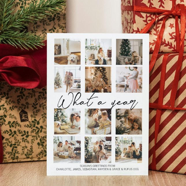 Cartes Pour Fêtes Annuelles Quel an photo Noël personnalisé (What a Year Photo Christmas Personalized Holiday Card by Ricaso. Add 9 photographs and own message)