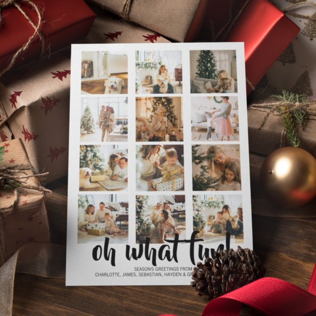 Cartes Pour Fêtes Annuelles Quel an photo Noël personnalisé (What a Year What Fun Photo Christmas Personalized Holiday Card by Ricaso. Add 12 photos and own text)