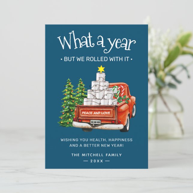 Cartes Pour Fêtes Annuelles Quel An Toilette Papier Rouge Noël Camion (Debout devant)