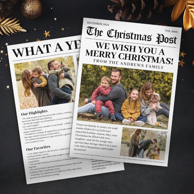 Cartes Pour Fêtes Annuelles Quelle année Journal Famille Photo Joie Noël (Créateur téléchargé)