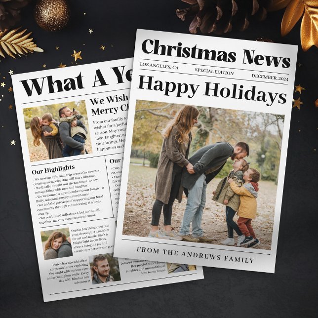 Cartes Pour Fêtes Annuelles Quelle année ! Photo de famille Journal de Noël (Créateur téléchargé)