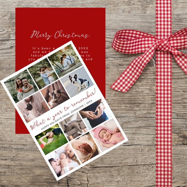 Cartes Pour Fêtes Annuelles Quelle année Rouge 12 Photo Collage Noël (Créateur téléchargé)