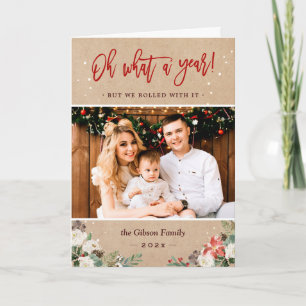 Cartes Pour Fêtes Annuelles Quelle année Script Rustique Floral Kraft Photo