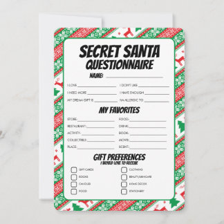 Cartes Pour Fêtes Annuelles Questionnaire sur les cadeaux de Père Noël