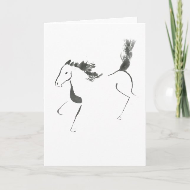 Cartes Pour Fêtes Annuelles Queue haute, année de Sumi-e du cheval (Devant)
