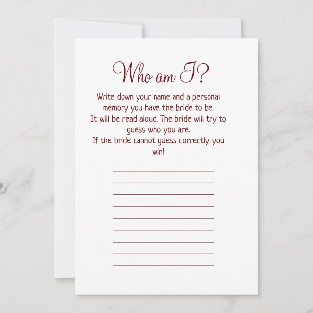 Cartes Pour Fêtes Annuelles qui suis-je jeu simple pour baby shower (Devant)